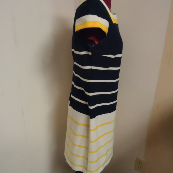 Studio I Size 6 Navy Blue Yellow and Cream Striped Mini Dress - Picture 4 of 8